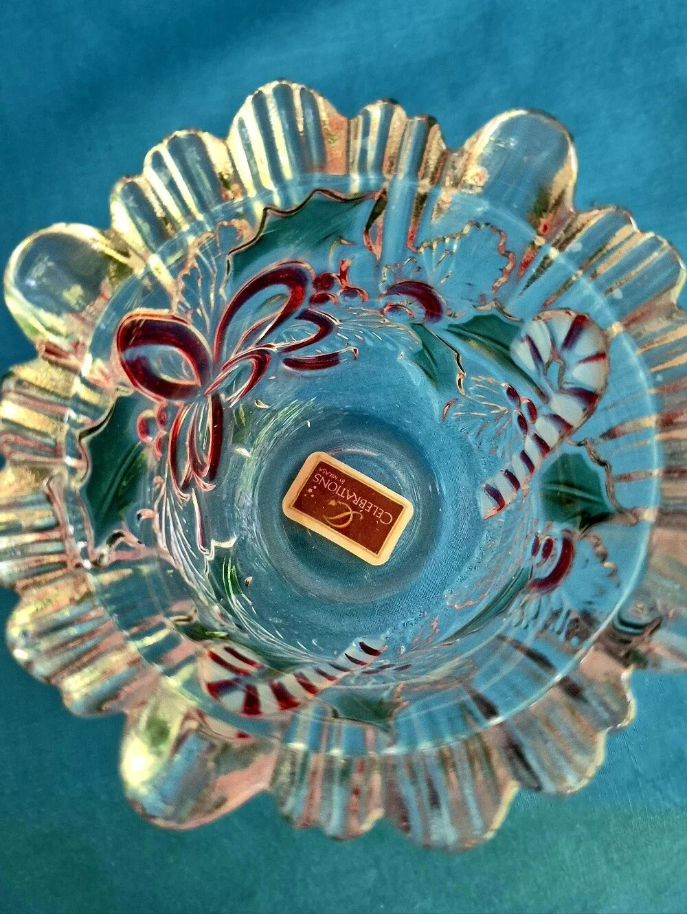 Mikasa Festive Wreath Chrisrmas Glass Votive Candle Holder